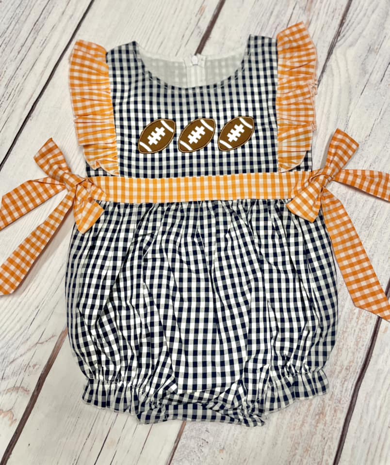 Navy and orange gingham football bobble