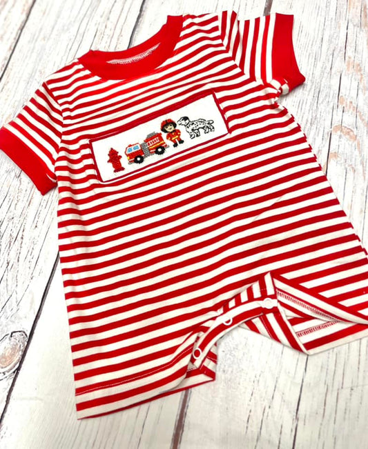 fireman smocked romper