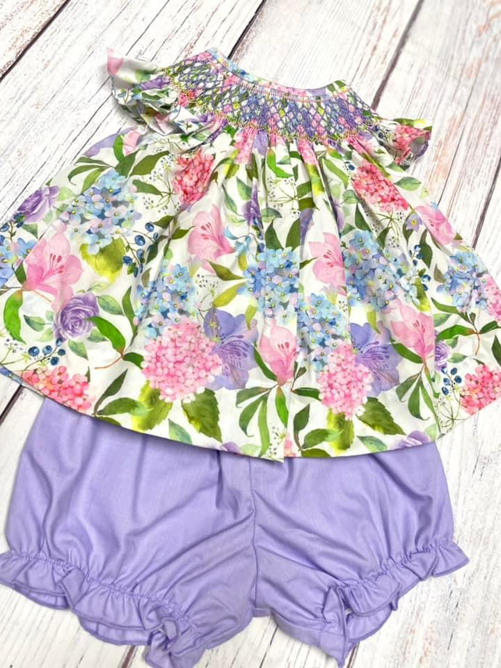 Purple Floral Geo Diaper Set Smock